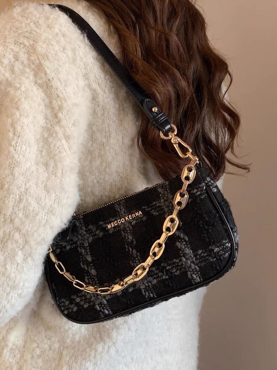 image-Women's One-shoulder Crossbody Smoky Plaid Underarm Bag