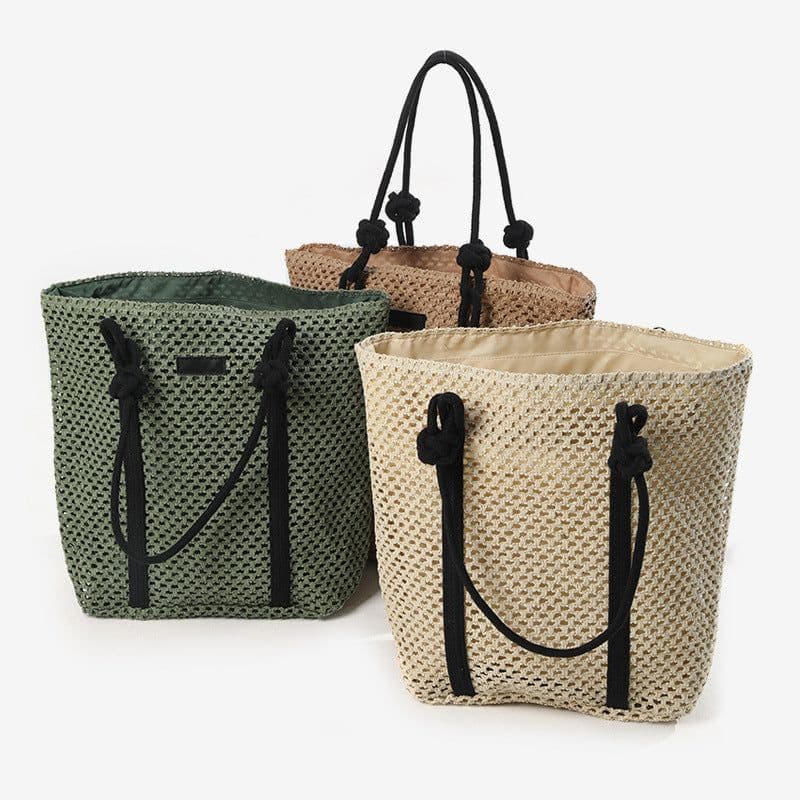 image-Simple Large Capacity One Shoulder Hollow Out Woven Bag
