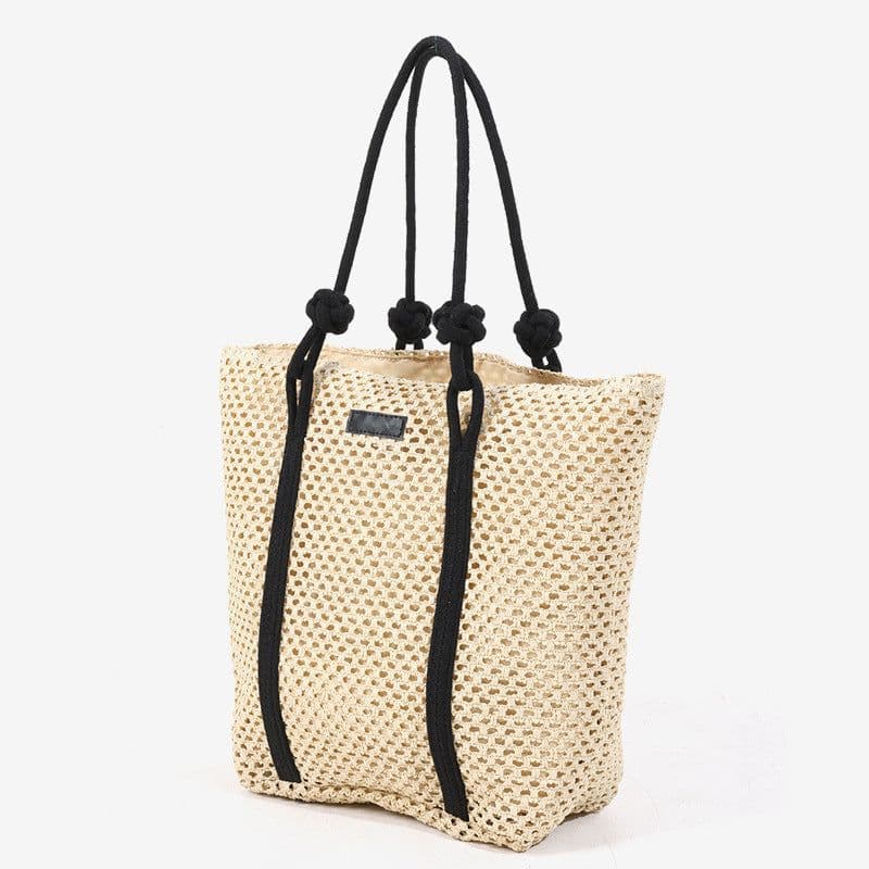 image-Simple Large Capacity One Shoulder Hollow Out Woven Bag
