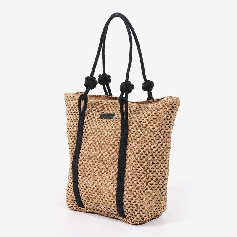 image-Simple Large Capacity One Shoulder Hollow Out Woven Bag