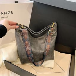 image-Retro Shoulder Messenger Bag Large Capacity Commuter Women's Bucket Bag