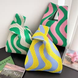 image-Women's Fashionable Large-capacity Striped Portable Storage Bag