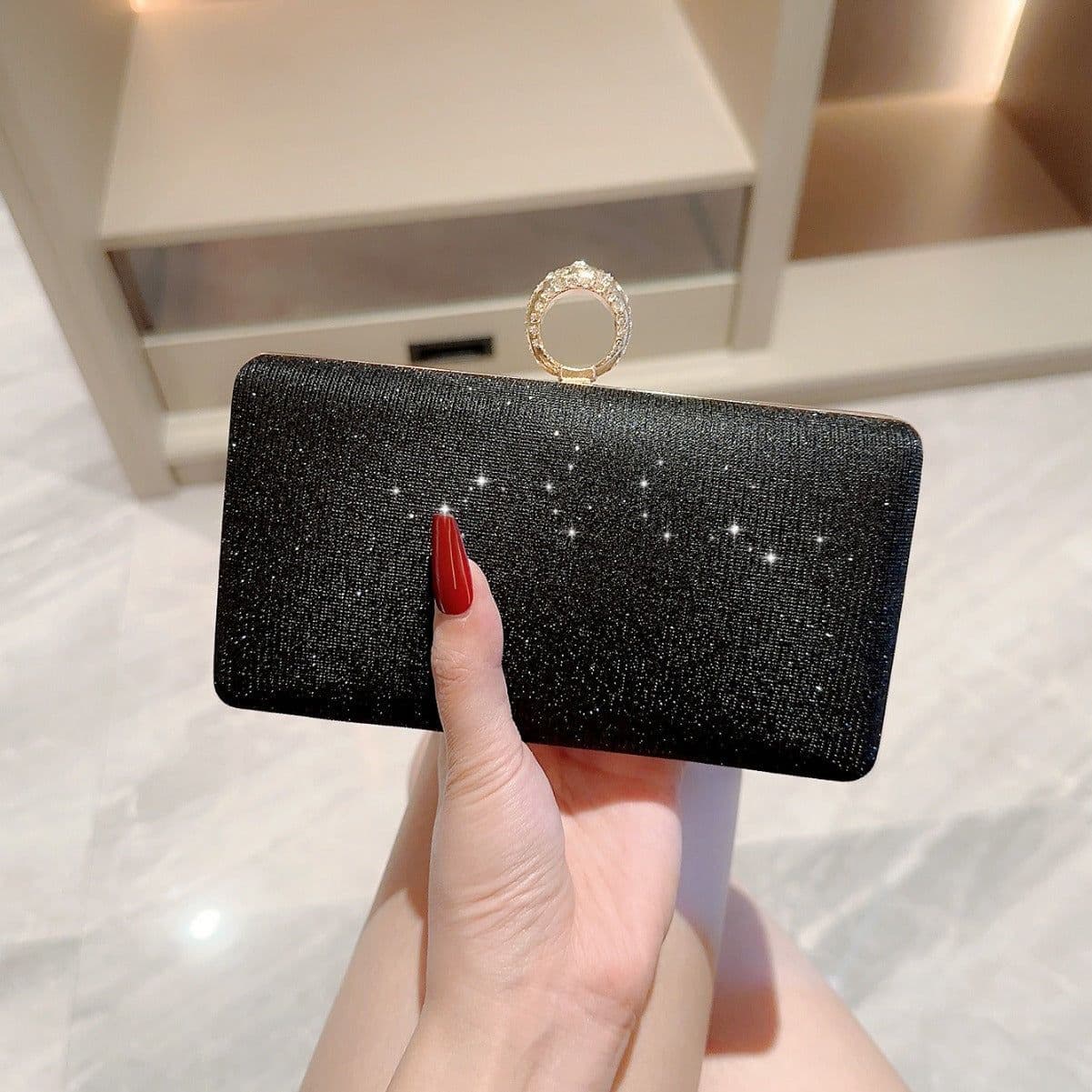 image-Fashion Rhinestone Ring Shiny Wallet