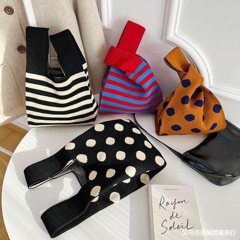 image-Atmosphere Striped Contrast Color Polka Dot Handbag For Women