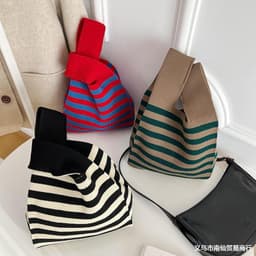 image-Atmosphere Striped Contrast Color Polka Dot Handbag For Women
