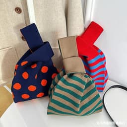 image-Atmosphere Striped Contrast Color Polka Dot Handbag For Women
