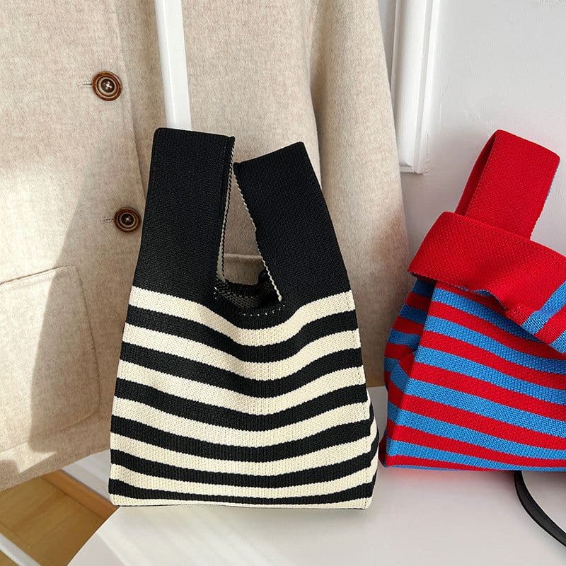 image-Atmosphere Striped Contrast Color Polka Dot Handbag For Women