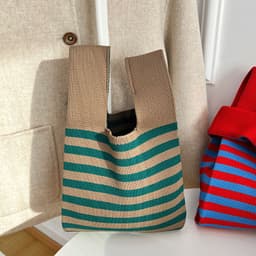 image-Atmosphere Striped Contrast Color Polka Dot Handbag For Women