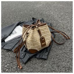 image-Summer Korean Straw Plaited Pull-belt Simple Beach Weaving Shoulder Messenger Bag