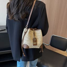 image-Summer Korean Straw Plaited Pull-belt Simple Beach Weaving Shoulder Messenger Bag