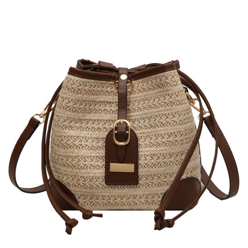 image-Summer Korean Straw Plaited Pull-belt Simple Beach Weaving Shoulder Messenger Bag