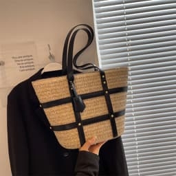 image-Women's Large Capacity Fashion Shoulder Woven Bag