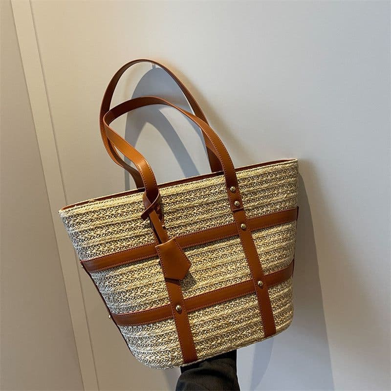 image-Women's Large Capacity Fashion Shoulder Woven Bag