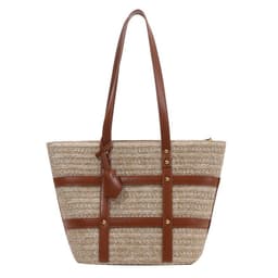 image-Women's Large Capacity Fashion Shoulder Woven Bag