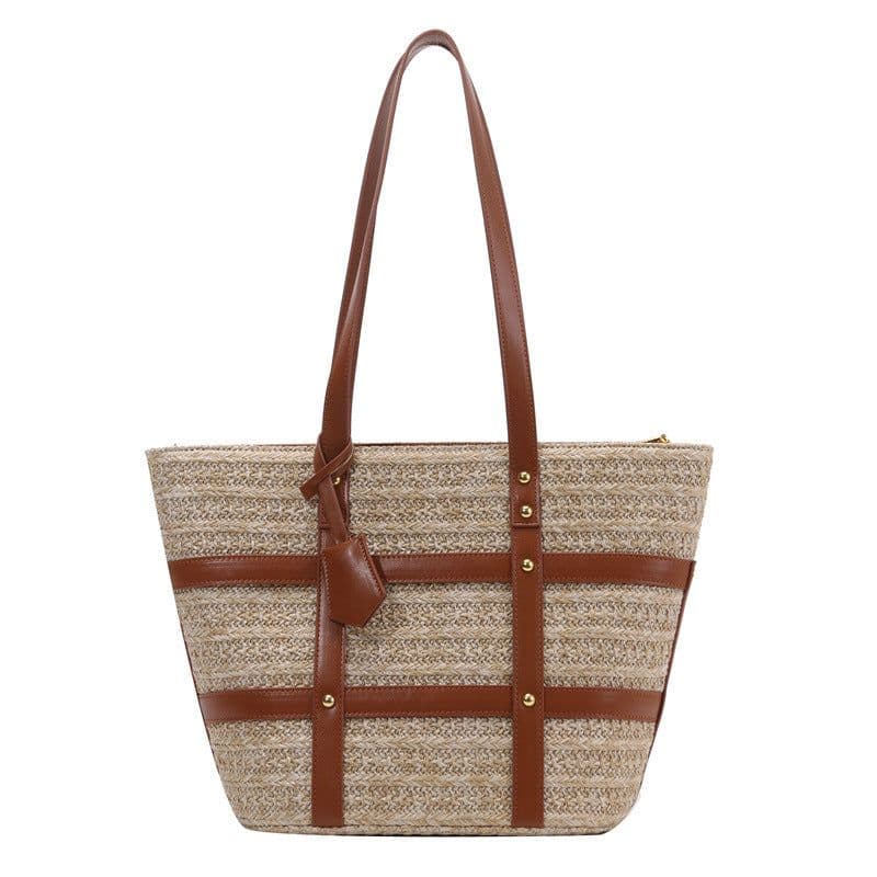 image-Women's Large Capacity Fashion Shoulder Woven Bag