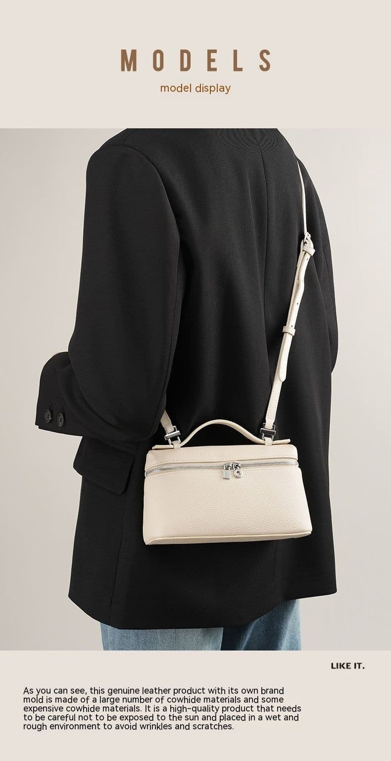 image-Women's First Layer Cowhide Portable Box Messenger Bag