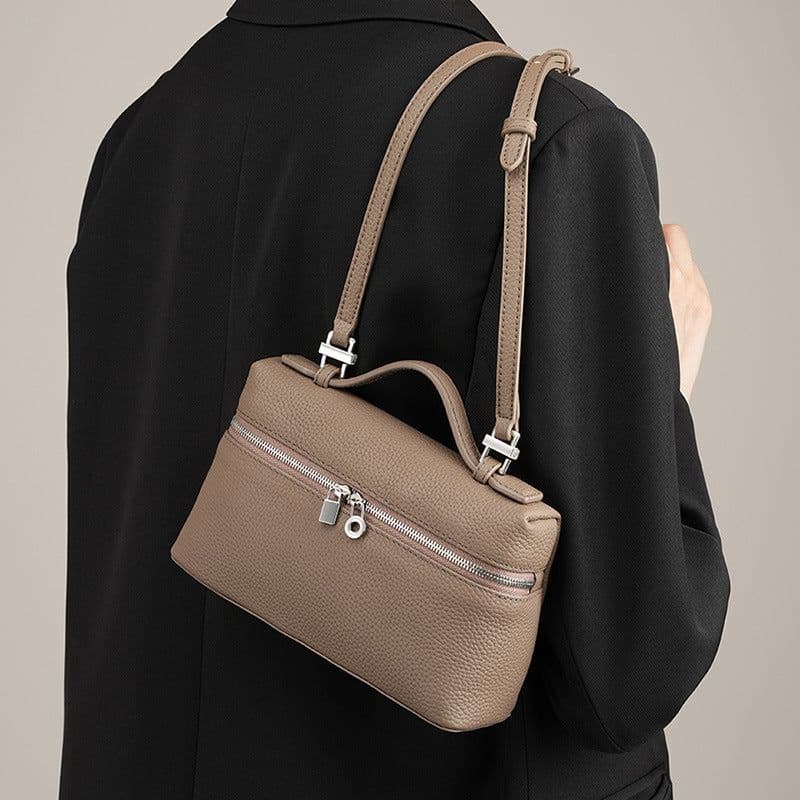 image-Women's First Layer Cowhide Portable Box Messenger Bag