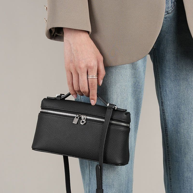 image-Women's First Layer Cowhide Portable Box Messenger Bag