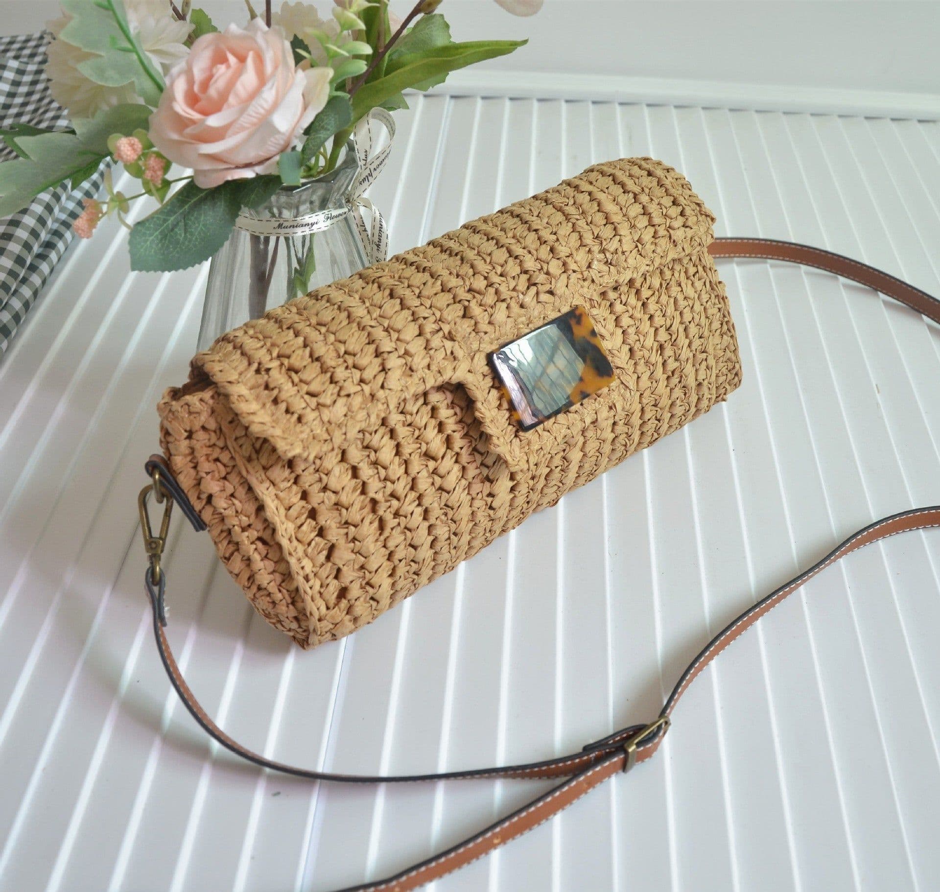image-Straw Fashion Vintage Leopard Print Crossbody Bag