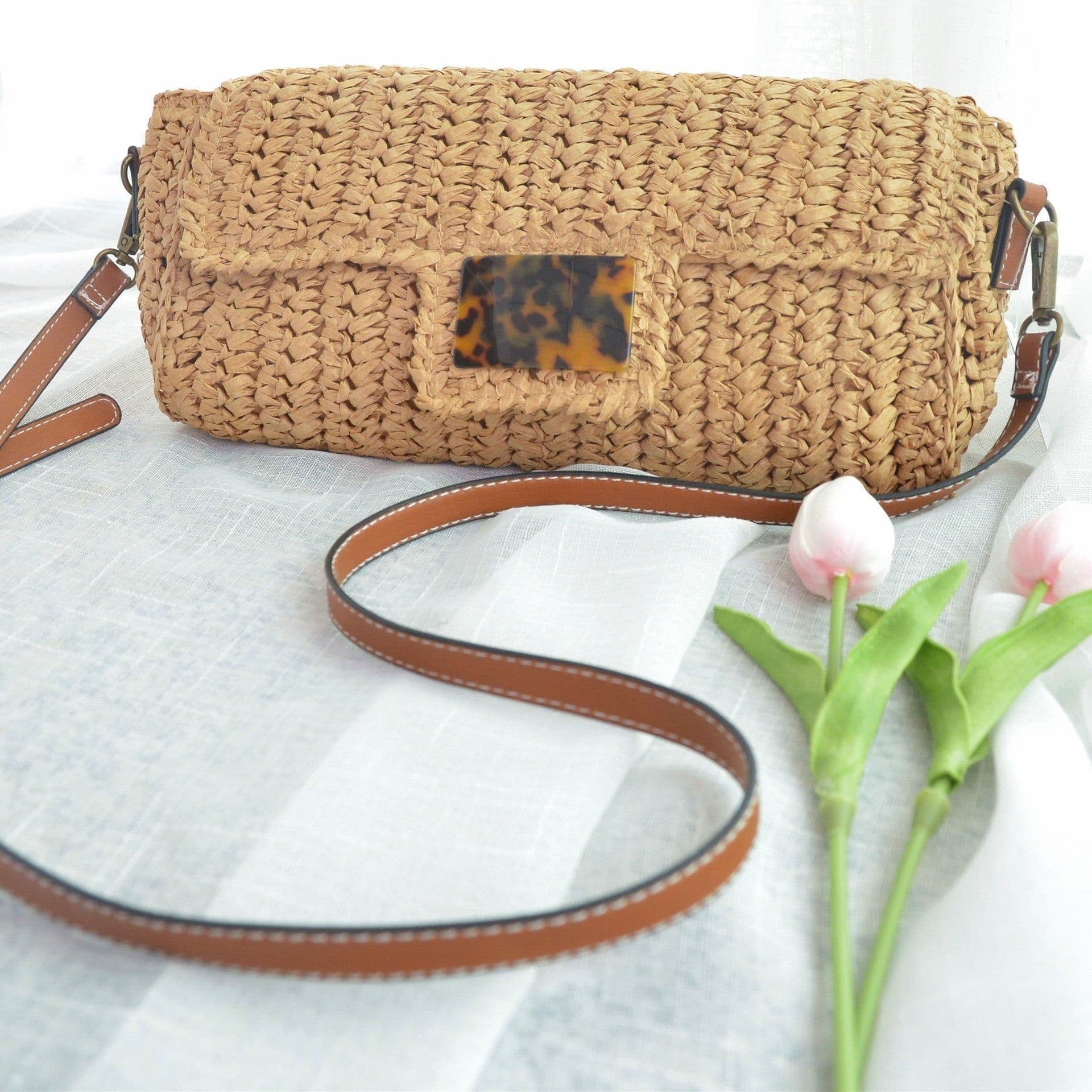 image-Straw Fashion Vintage Leopard Print Crossbody Bag