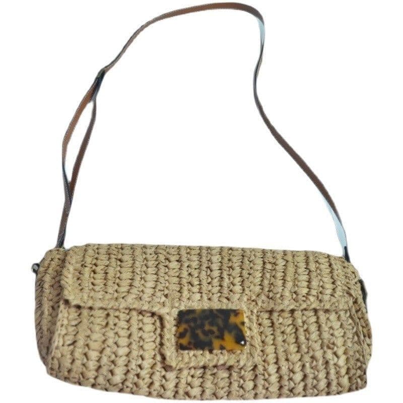 image-Straw Fashion Vintage Leopard Print Crossbody Bag