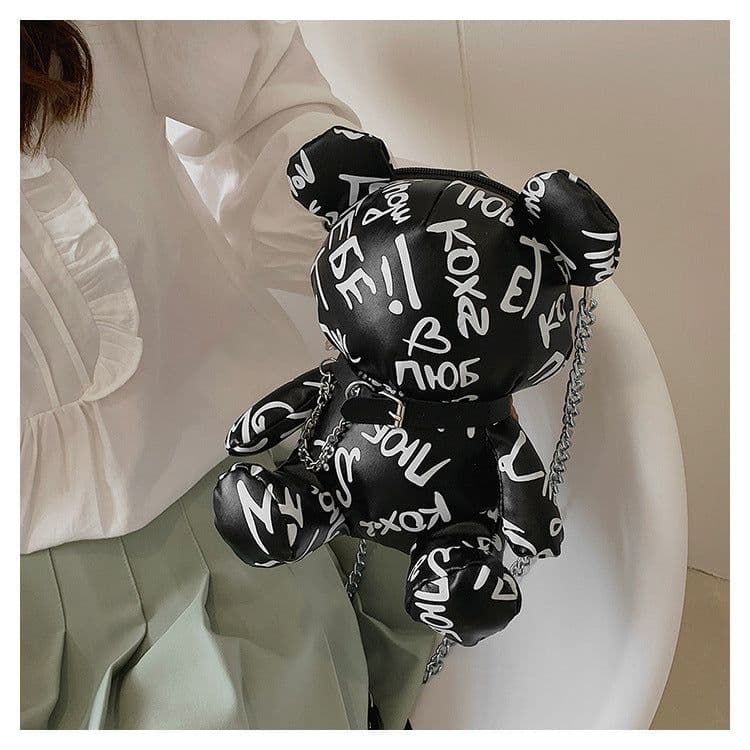 image-Bear Graffiti Bucket Bag Portable Shoulder Messenger Bag For Women