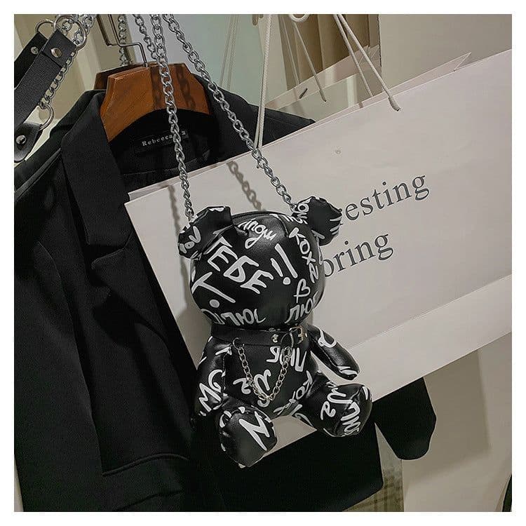 image-Bear Graffiti Bucket Bag Portable Shoulder Messenger Bag For Women