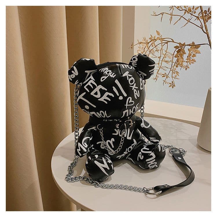 image-Bear Graffiti Bucket Bag Portable Shoulder Messenger Bag For Women
