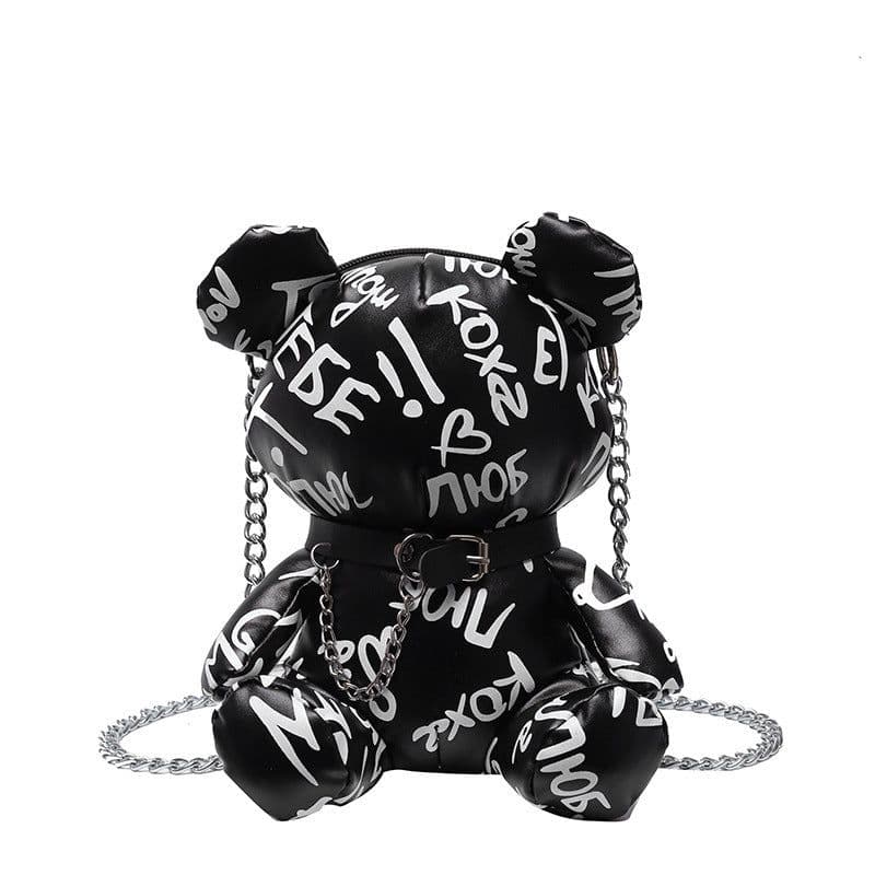 image-Bear Graffiti Bucket Bag Portable Shoulder Messenger Bag For Women