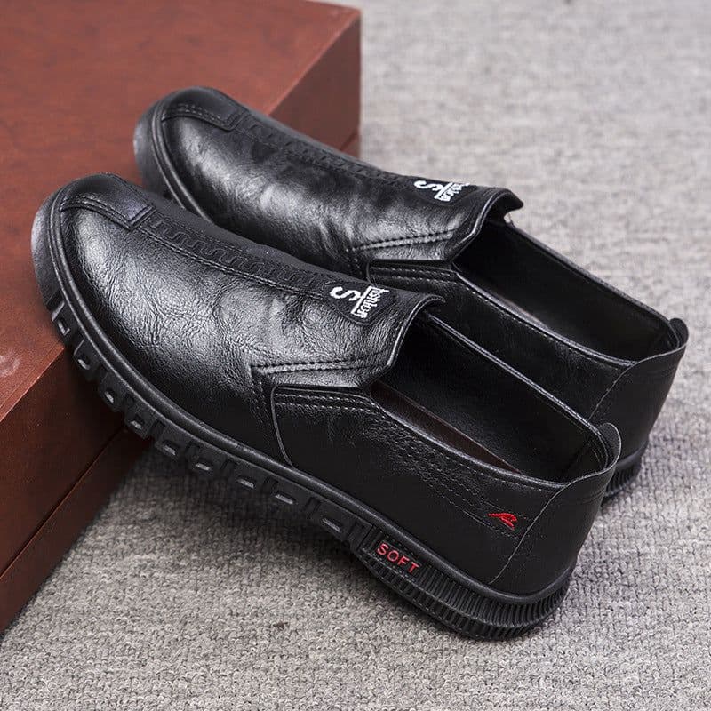 image-Black Chef Non-slip Waterproof Work Shoes Soft Bottom And Wear Resistance Casual Leather Shoes Men