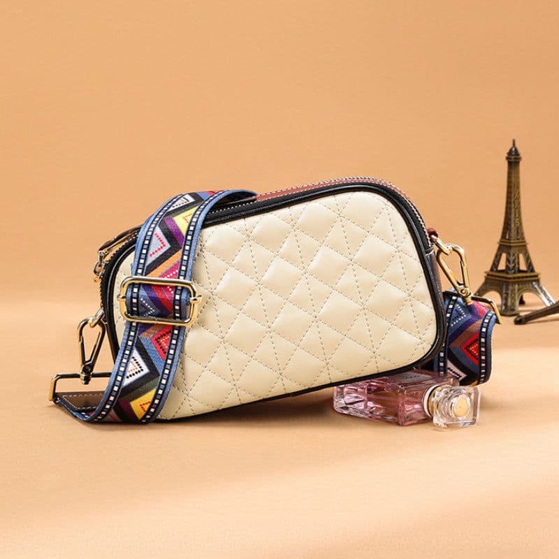 image-Luggage Leather Small Solid Color Square Bag Leather Sewing Line Women's Cross-body Bag
