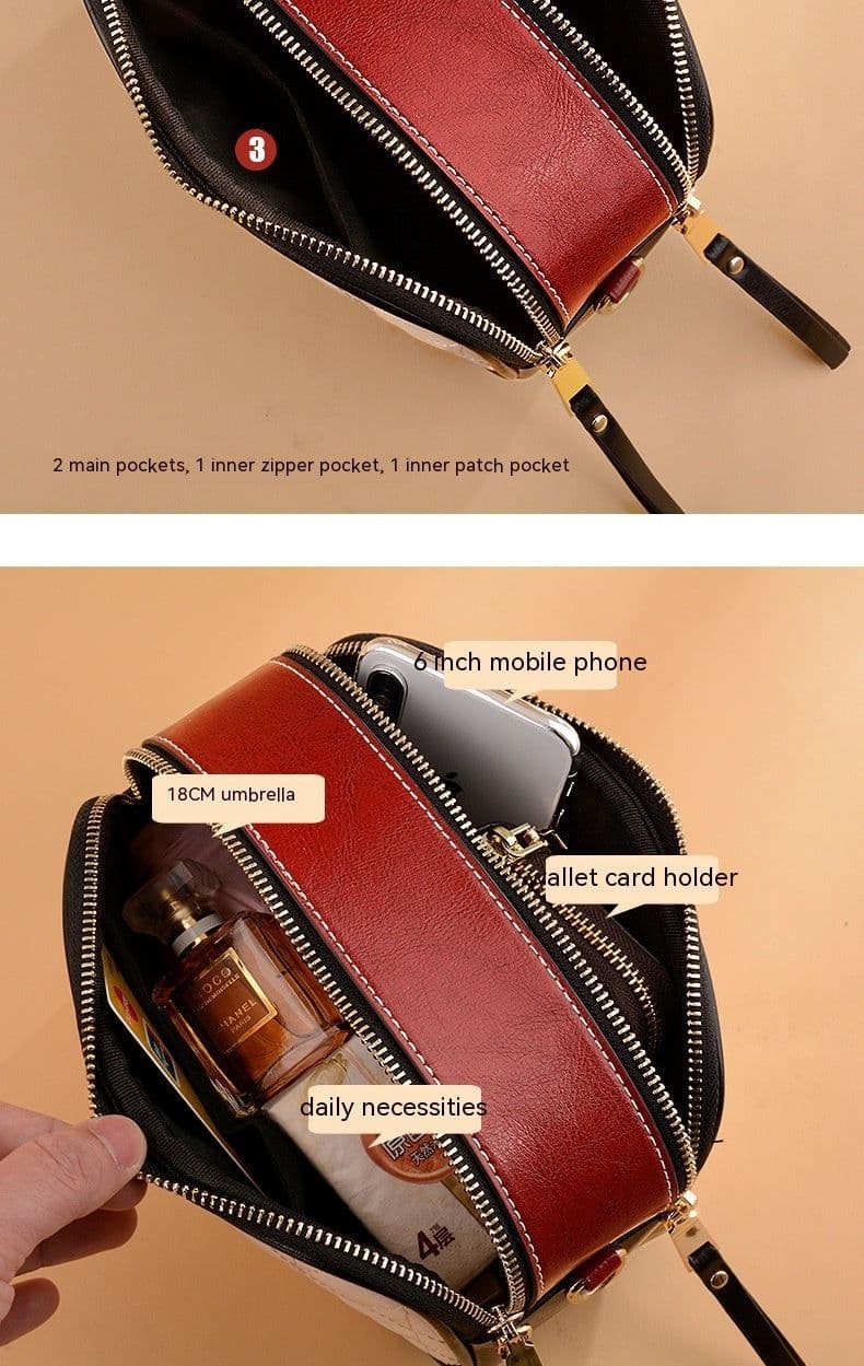image-Luggage Leather Small Solid Color Square Bag Leather Sewing Line Women's Cross-body Bag