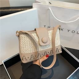 image-Summer Fashion Woven Female Niche Korean Style Advanced Texture Letters Hollow Shoulder Bag