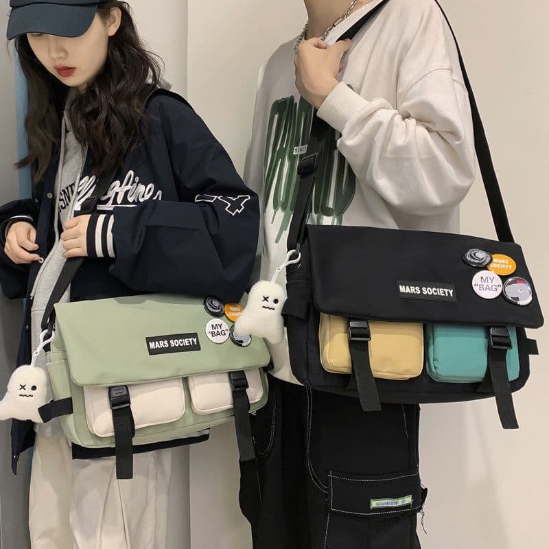 image-Tooling Korean Style Contrast Color Student Shoulder Bag Japanese-style Retro Color Matching