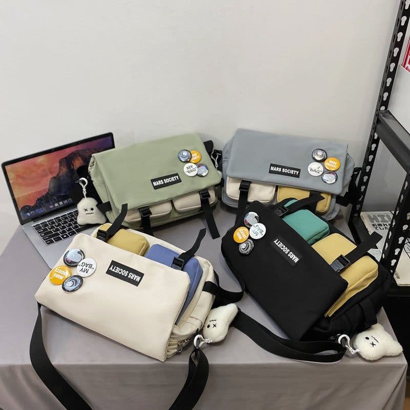 image-Tooling Korean Style Contrast Color Student Shoulder Bag Japanese-style Retro Color Matching
