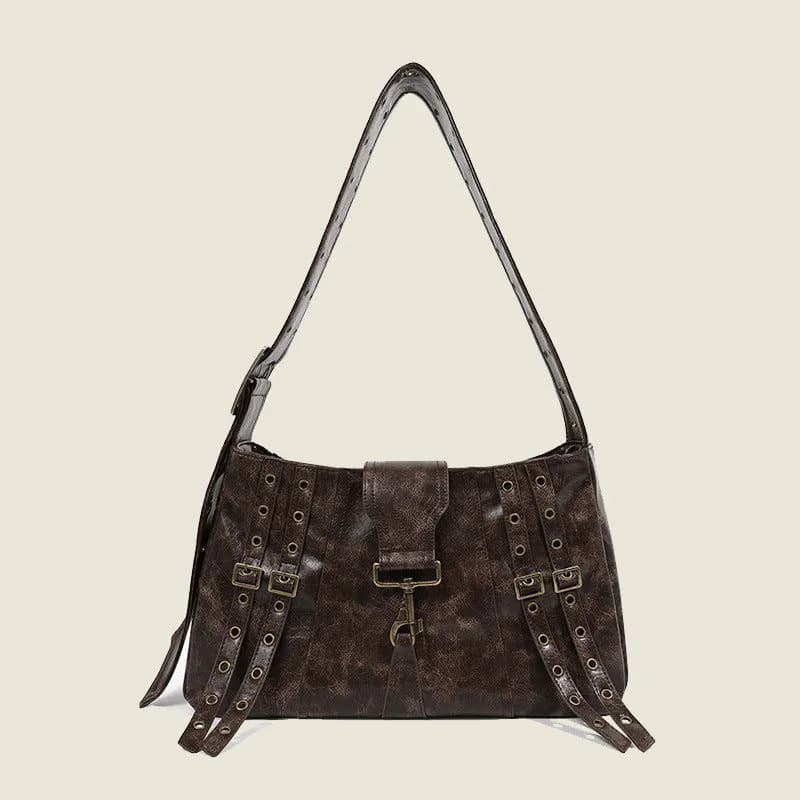 image-Heavy Metal Crossbody Punk Leisure Large Capacity Belt Decoration Big Bag