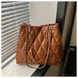 image-Popular Texture Rhombus Embroidery Thread Casual Large Capacity Simple Chain Shoulder Crossbody Underarm Bag