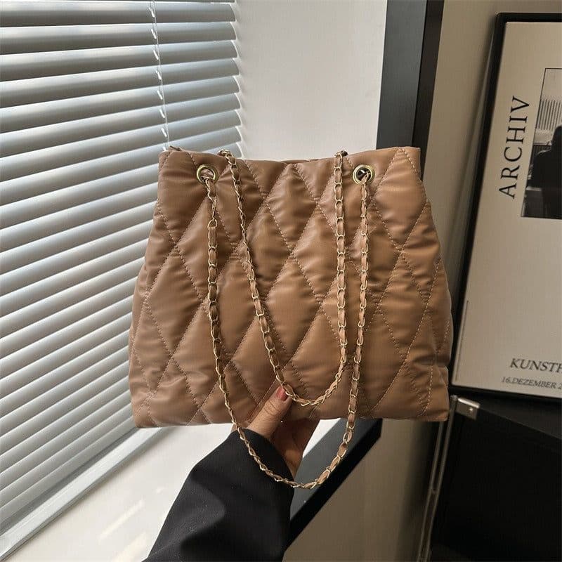 image-Popular Texture Rhombus Embroidery Thread Casual Large Capacity Simple Chain Shoulder Crossbody Underarm Bag