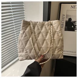 image-Popular Texture Rhombus Embroidery Thread Casual Large Capacity Simple Chain Shoulder Crossbody Underarm Bag