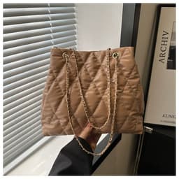 image-Popular Texture Rhombus Embroidery Thread Casual Large Capacity Simple Chain Shoulder Crossbody Underarm Bag