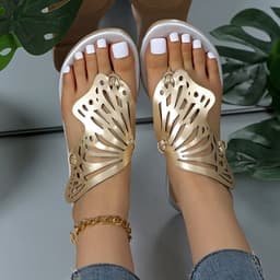 image-Fashion Hollow Butterfly Flip-Flops Summer Sandals For Women Casual Beach Shoes New Low Heel Flat Slides Slippers