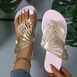 image-Fashion Hollow Butterfly Flip-Flops Summer Sandals For Women Casual Beach Shoes New Low Heel Flat Slides Slippers