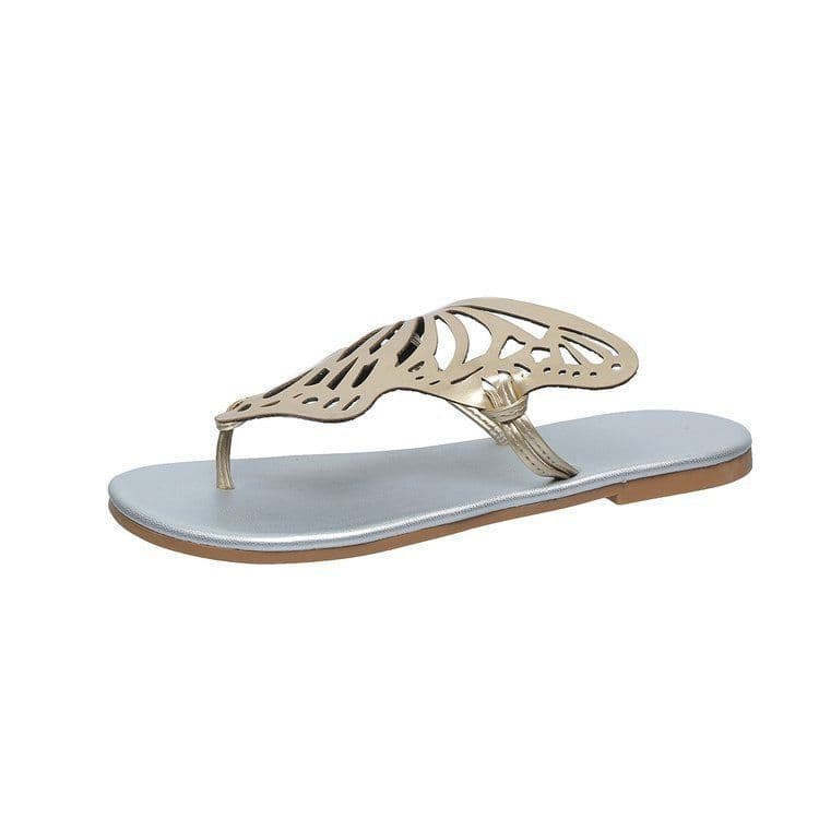 image-Fashion Hollow Butterfly Flip-Flops Summer Sandals For Women Casual Beach Shoes New Low Heel Flat Slides Slippers