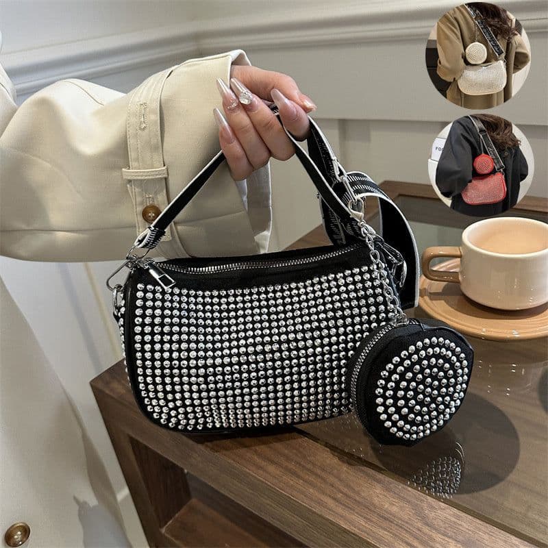 image-Rhinestone Shoulder Bag With Small Purse Fashion Party Underarm Crossbody Bag For Women Luxury Designer Bags