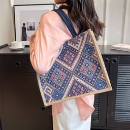 image-Ethnic Style Shoulder Bag Large Capacity Commuter Totes Women Fashion Shopper Bag For Students