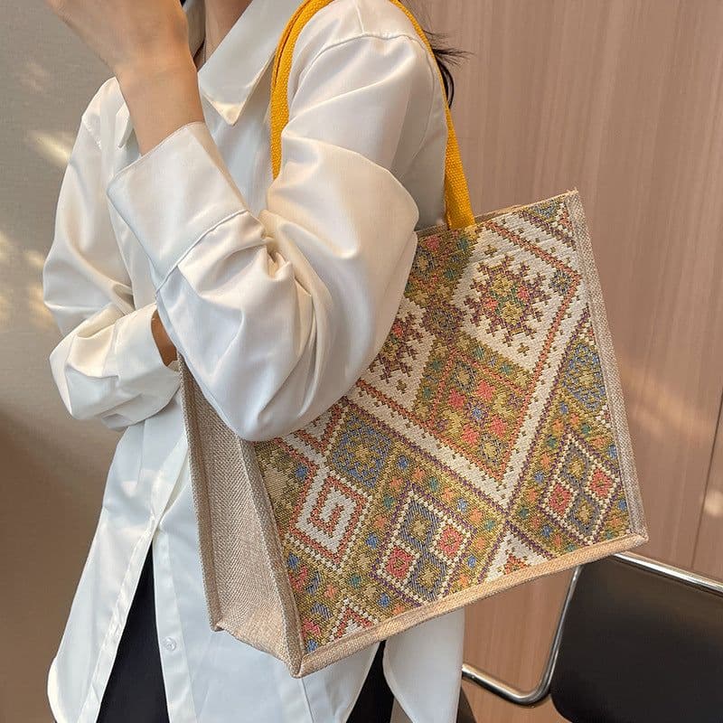image-Ethnic Style Shoulder Bag Large Capacity Commuter Totes Women Fashion Shopper Bag For Students