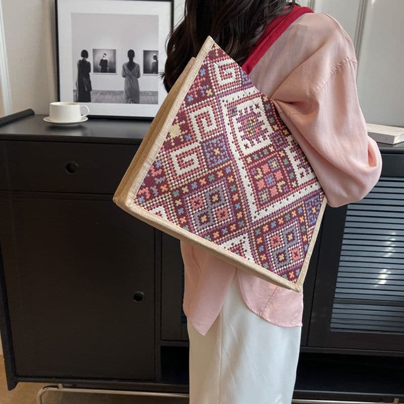 image-Ethnic Style Shoulder Bag Large Capacity Commuter Totes Women Fashion Shopper Bag For Students