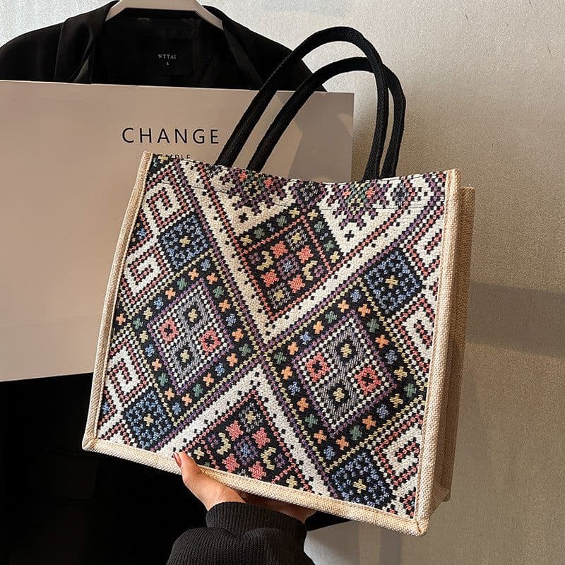 image-Ethnic Style Shoulder Bag Large Capacity Commuter Totes Women Fashion Shopper Bag For Students