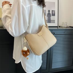 image-Casual Women's Shoulder Bag Fashion Large Capacity Crossbody Bags Women Solid Color Korean Style Simple Bucket Bag