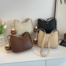 image-Casual Women's Shoulder Bag Fashion Large Capacity Crossbody Bags Women Solid Color Korean Style Simple Bucket Bag
